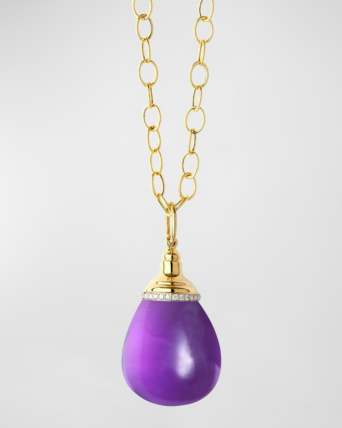 18K Yellow Gold Medium Gemstone Mogul Drop Necklace with Diamonds