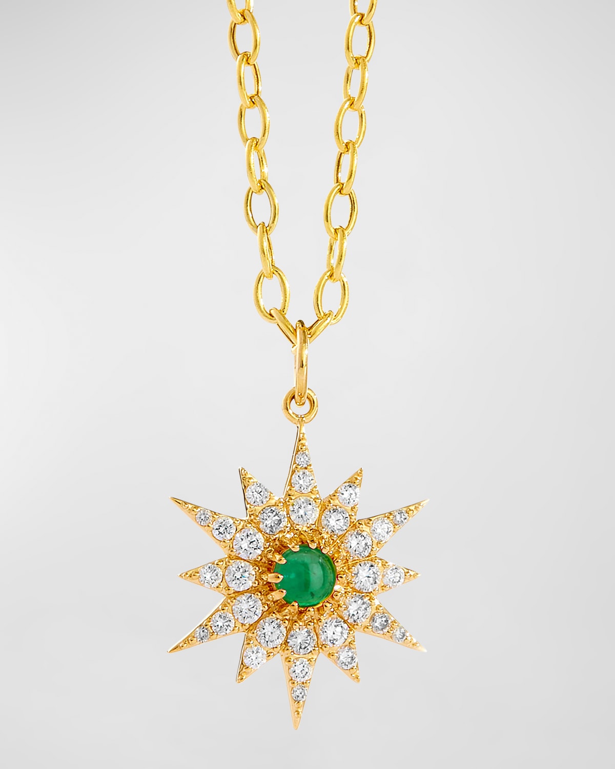 18K Yellow Gold Cosmic Starburst Pendant Necklace with Stone and Diamonds