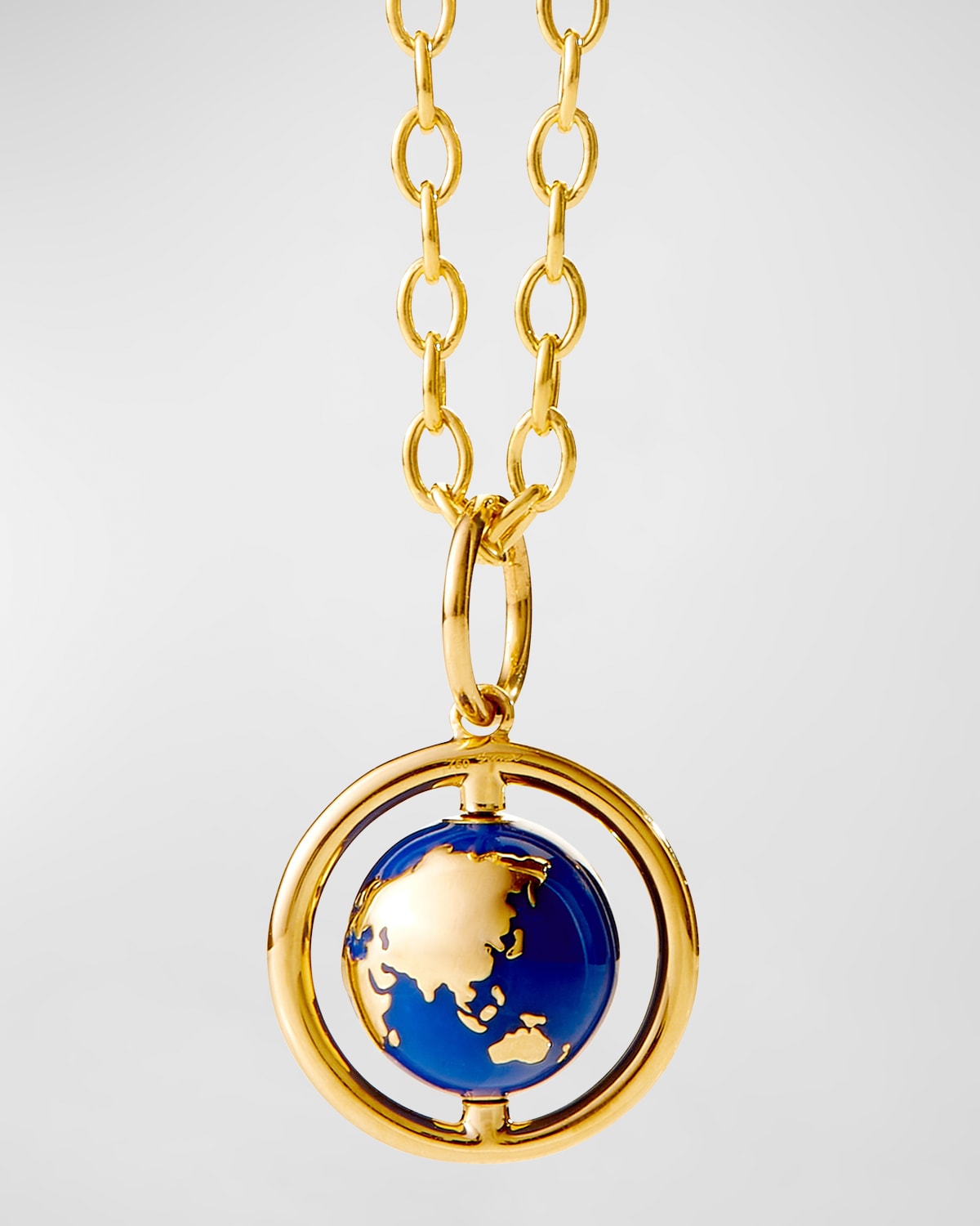 18K Yellow Gold Small Cosmic Rotating Earth Pendant Necklace with Lapis Enamel