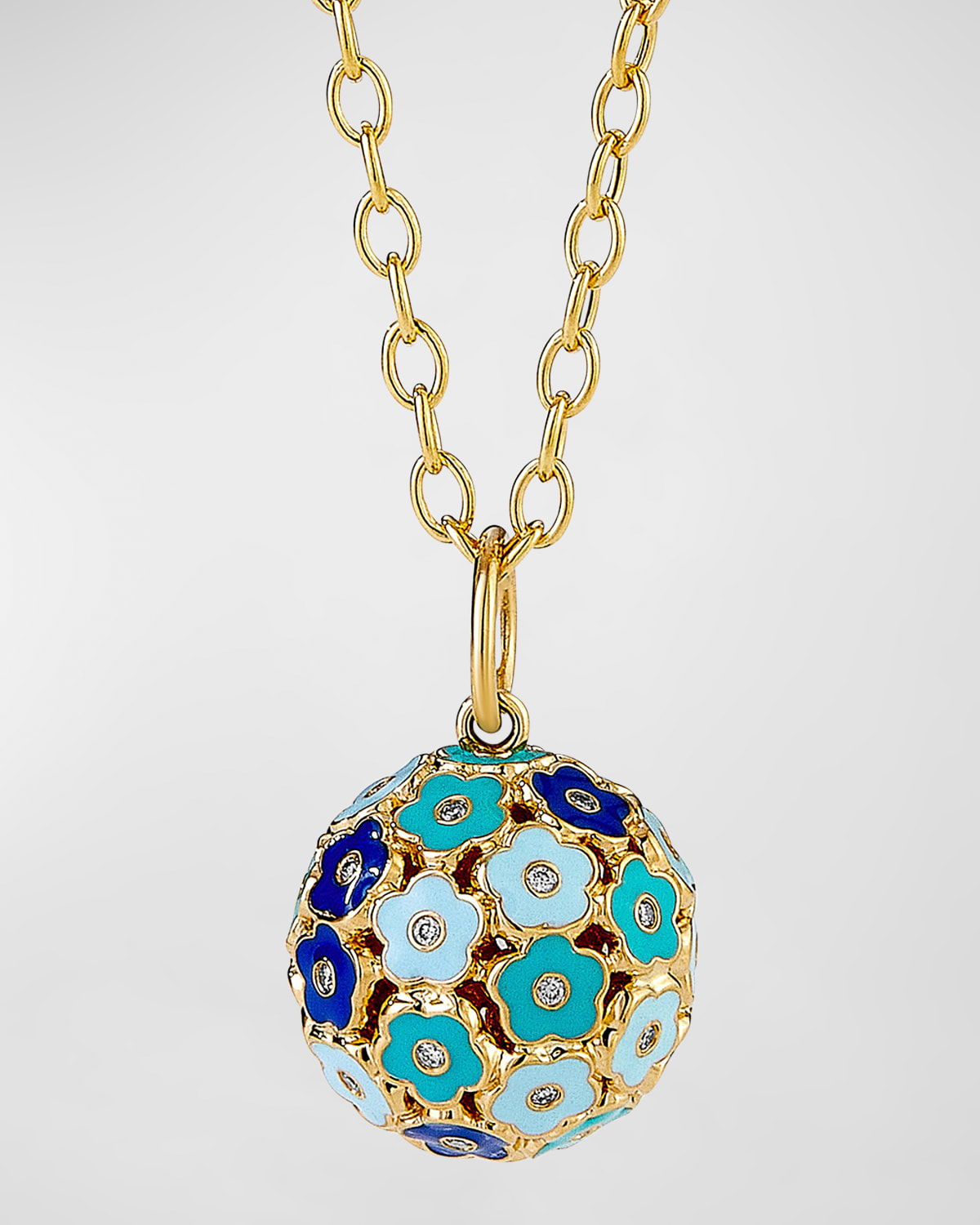 18K Yellow Gold Jardin Multicolor Enamel Floral Pendant Necklace with Diamonds