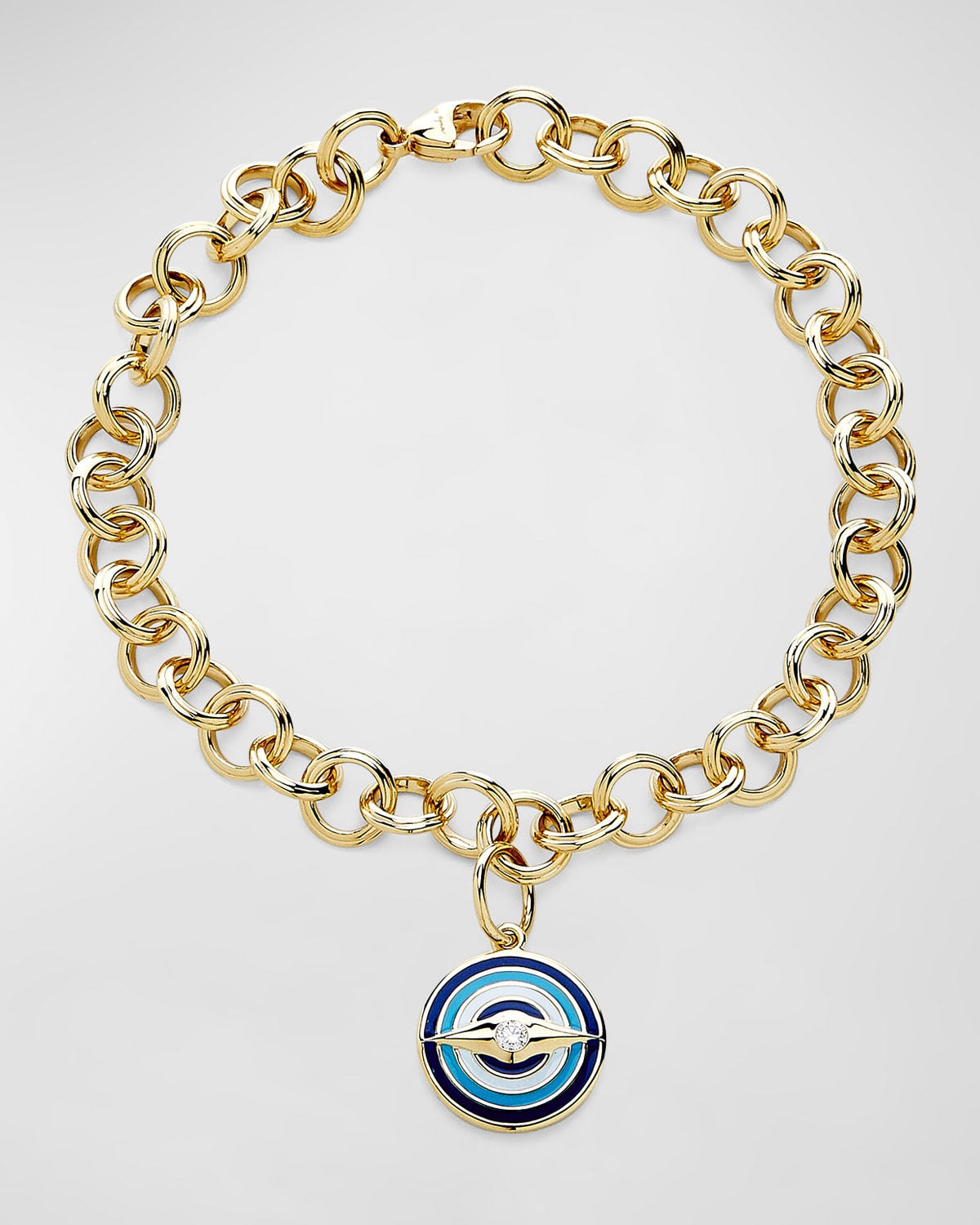 18K Yellow Gold Chakra Evil Eye Charm Bracelet