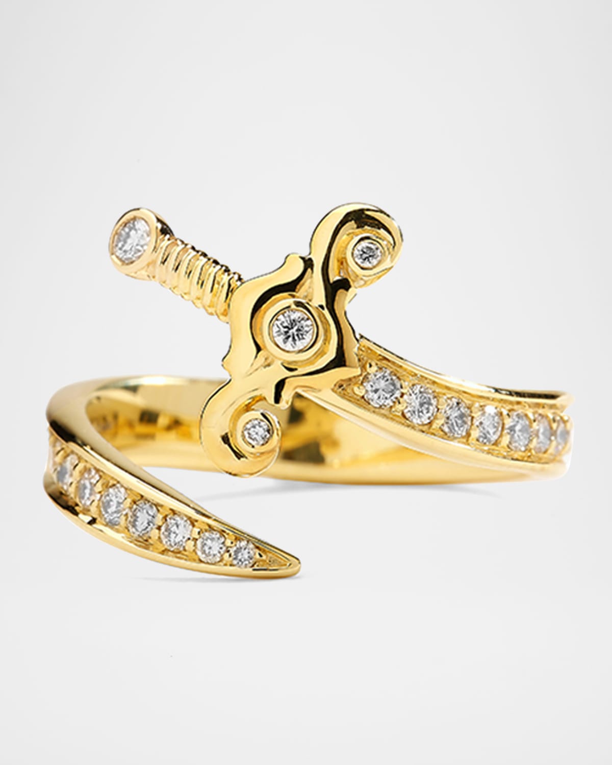 18K Yellow Gold Diamond Mogul Sword Ring, Size 6.5