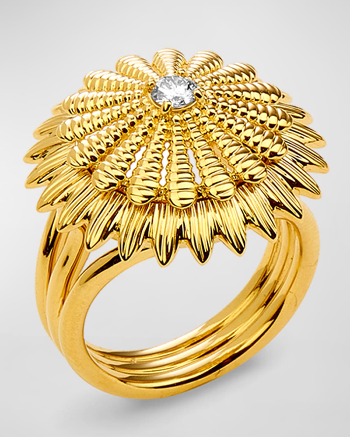 18K Yellow Gold Diamond Flower Ring, Size 7