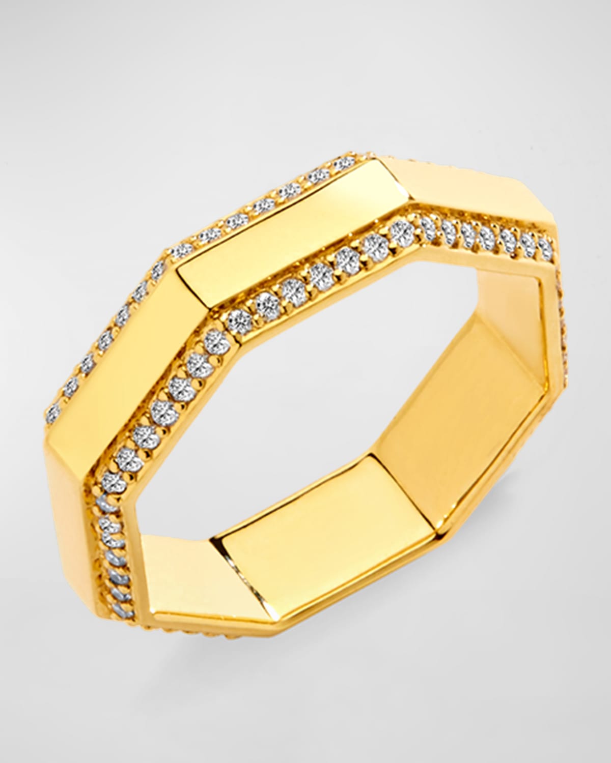 18K Yellow Gold Octagon Ring with Champagne Diamonds, Size 6.5