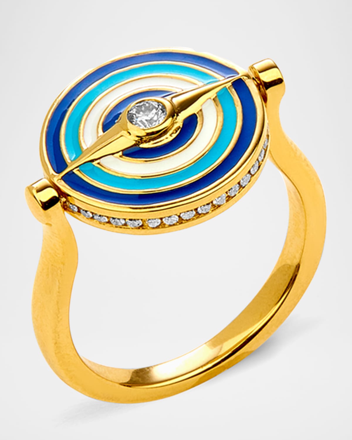 18K Yellow Gold Enamel Evil Eye Flip Ring, Size 6.5