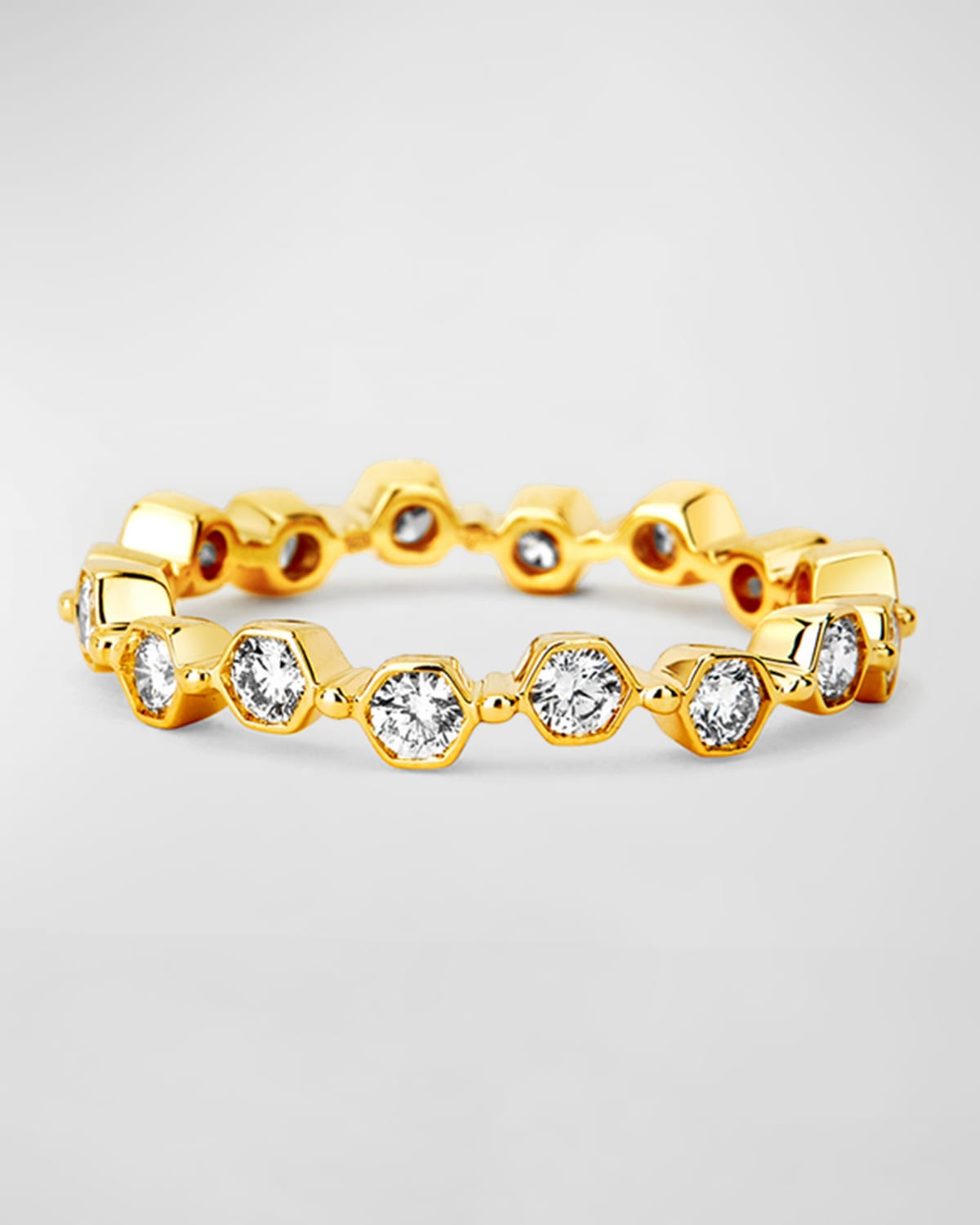 18K Yellow Gold Diamond Hexagon Ring, Size 6.5