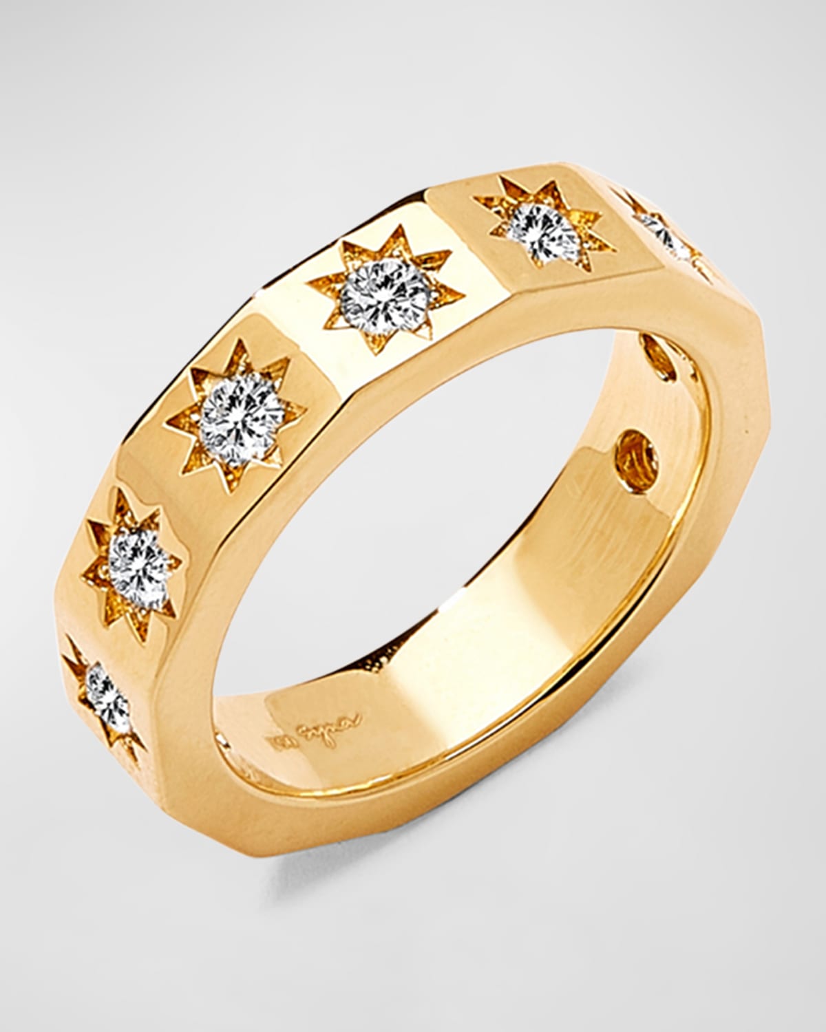 18K Yellow Gold Diamond Star Band Ring, Size 6.5