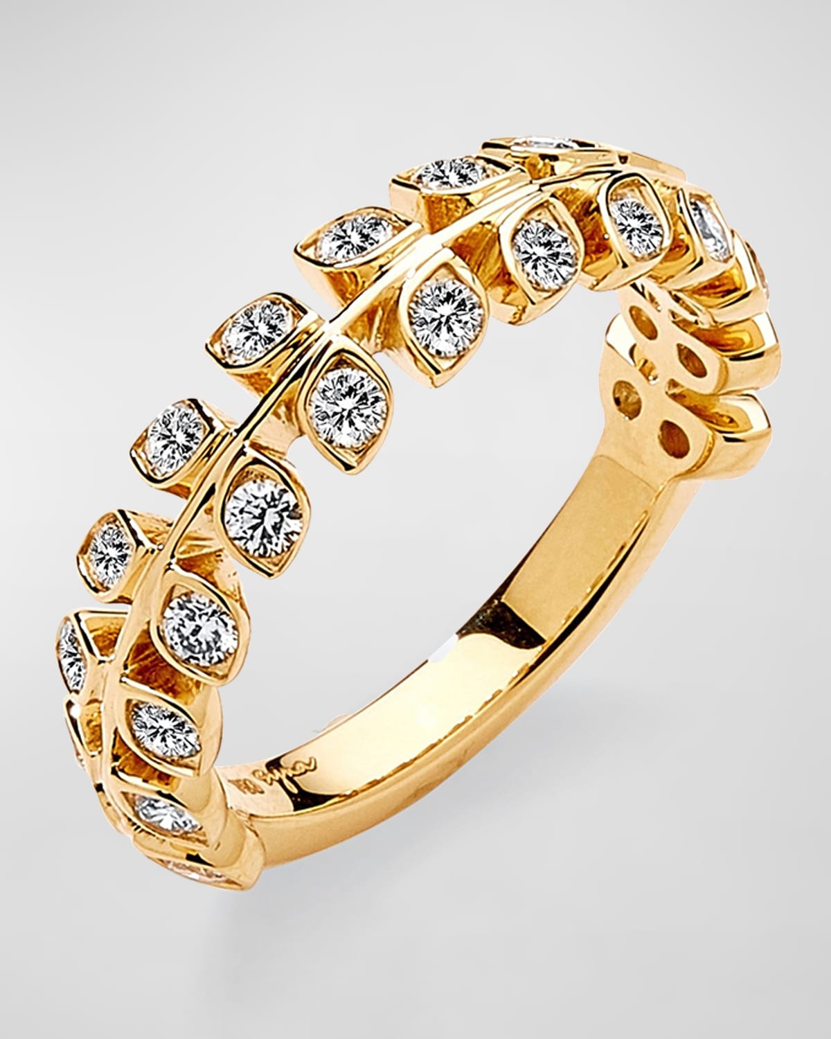 18K Yellow Gold Diamond Leaf Ring, Size 6.5