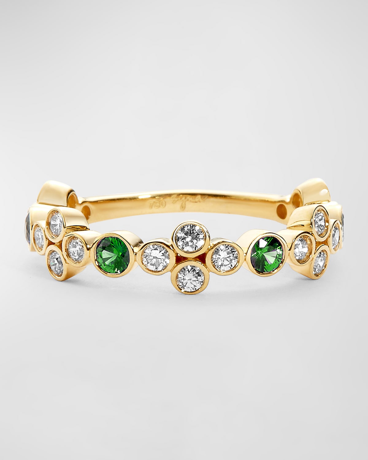 18K Yellow Gold Mogul Band with Gemstones and Diamonds, Size 6.5