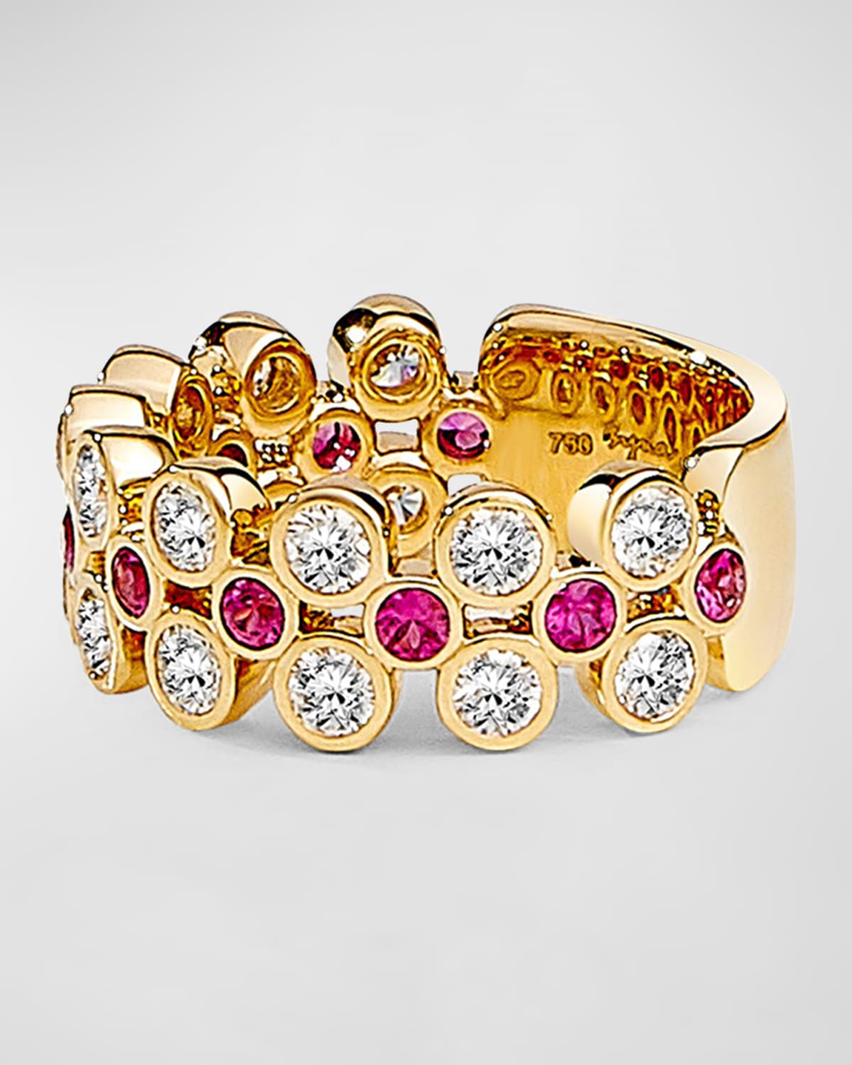 18K Yellow Gold Cosmic Ring with Gemstones and Diamonds, Size 6.5