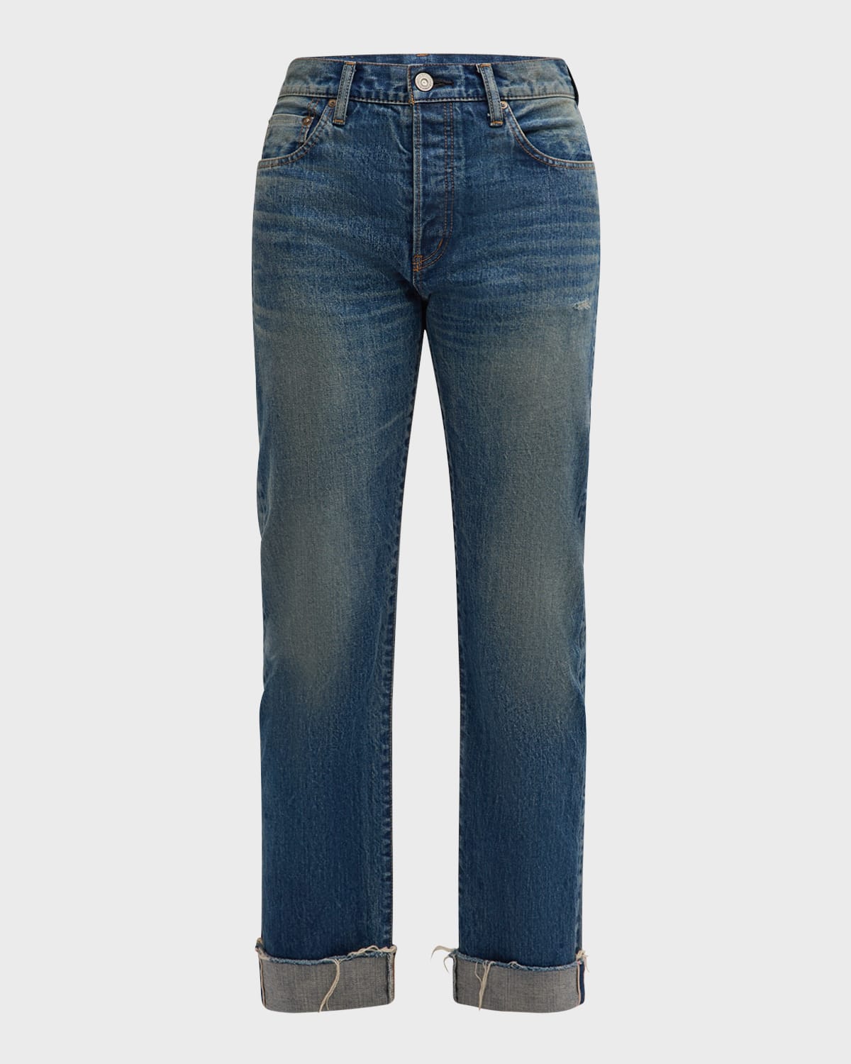 Moussy Vintage Hopewell Straight Cuffed Jeans In Dkblu
