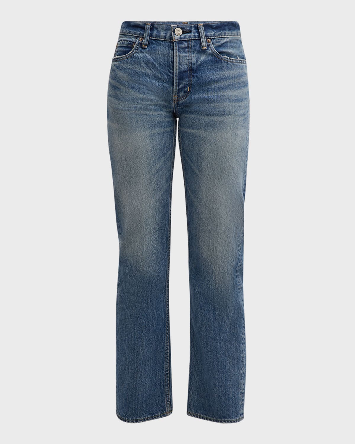 Moussy Vintage Elfers Wide Straight Mid-rise Jeans In Blue