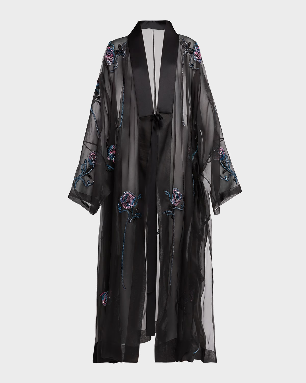 Giorgio Armani Sheer Crystal Embellished Kimono In Solid Black