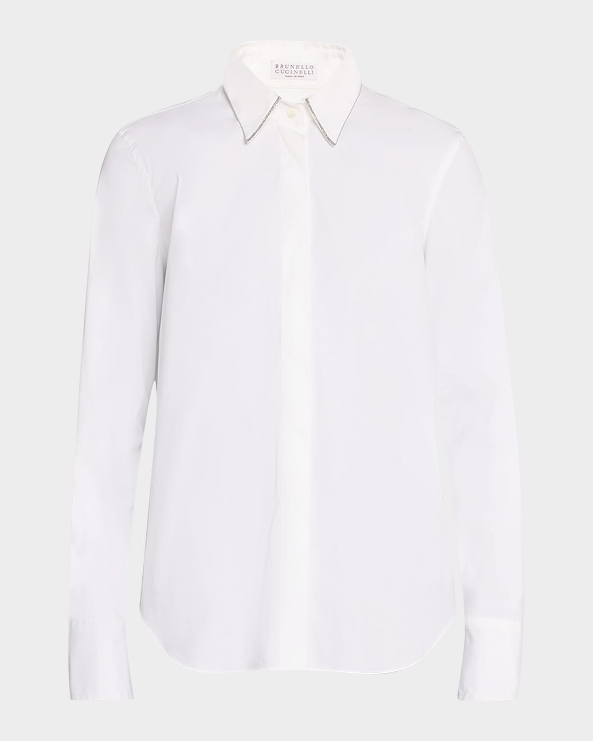 Brunello Cucinelli Poplin Button-Front Shirt with Monili Collar