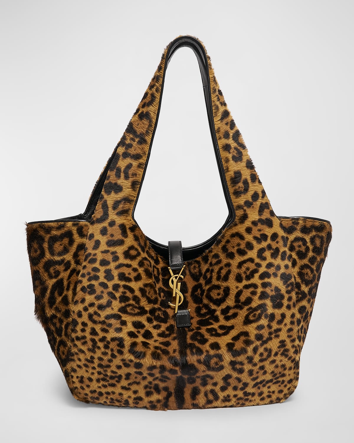 SAINT LAURENT BEA YSL LEOPARD-PRINT TOTE BAG IN CALF HAIR AND LEATHER 