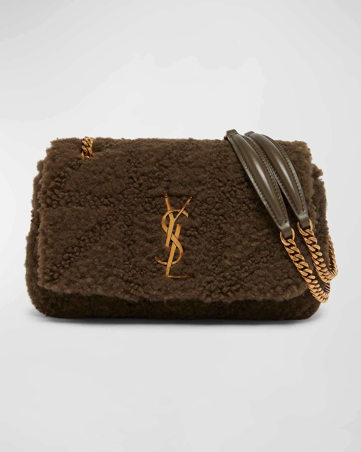 Saint Laurent Jamie Small Ysl Shoulder Bag In Lamb Shearling Fur In Grainy Moss