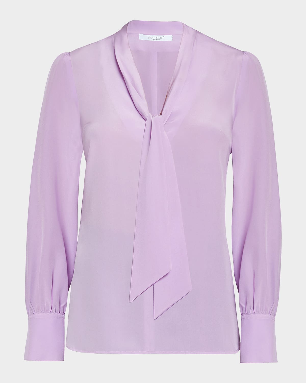 Santorelli Francis Tie-neck Crepe De Chine Blouse In Lavender