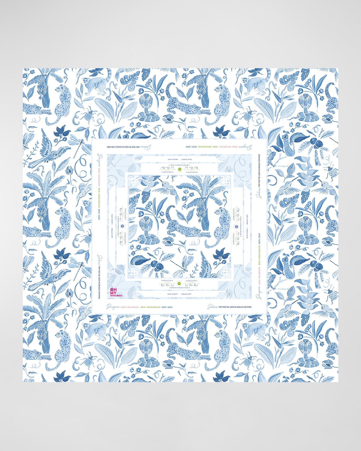 OH MY MAHJONG x Catherine Cartie Amazon Blue Instructional Mahjong Tablecloth, 56" Square