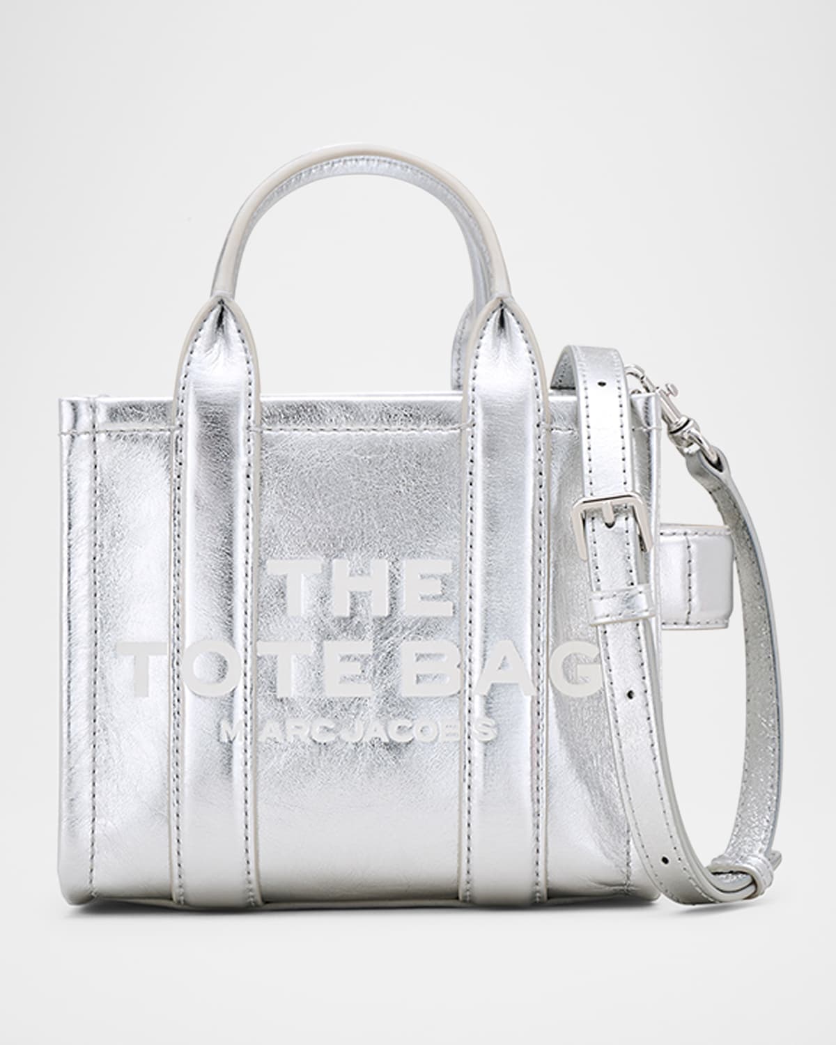 Marc Jacobs The Metallic Leather Tote Bag In Metallic Silver