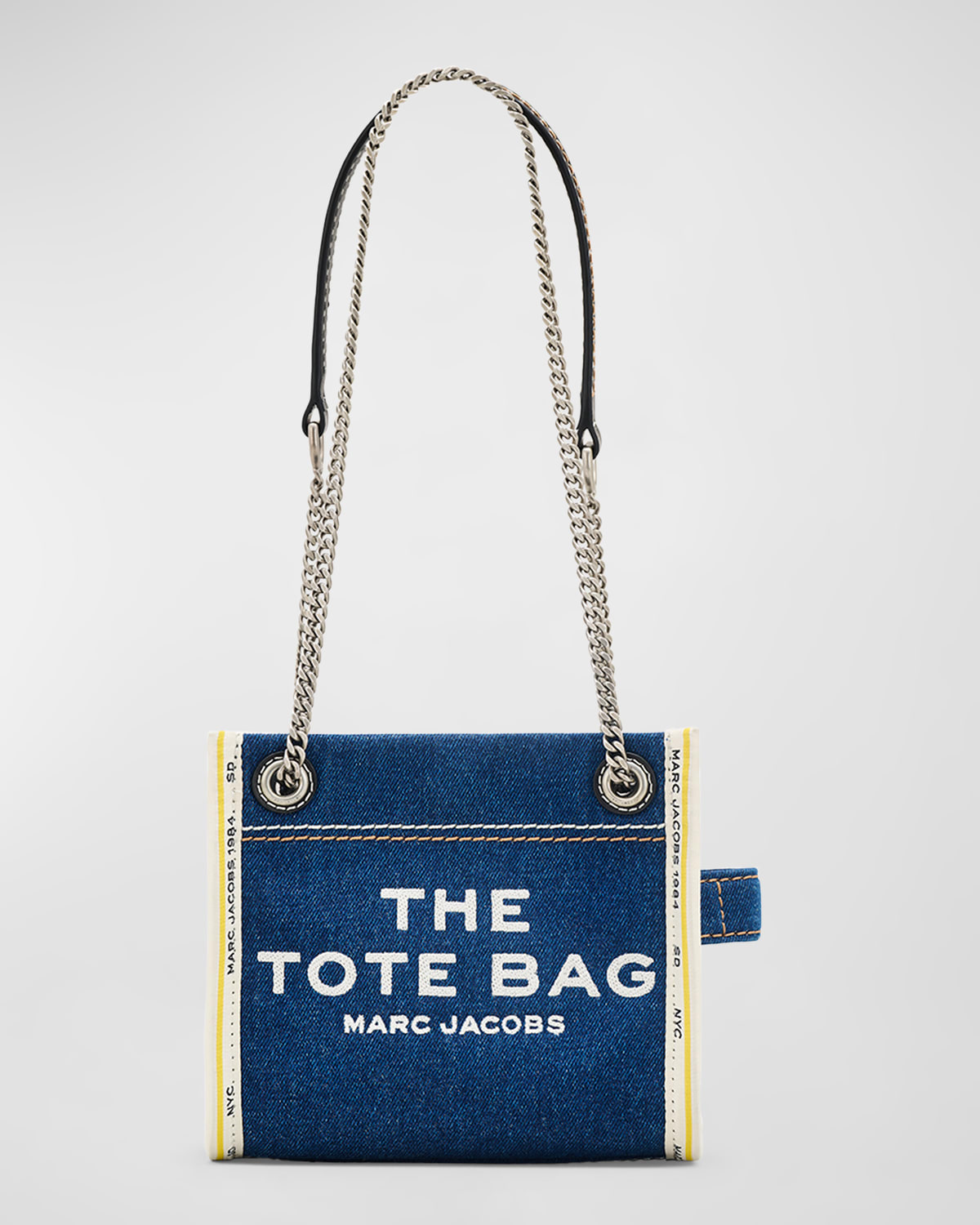 Marc Jacobs Sac Cabas The Denim Chain Micro Tote Bag In Dark Wash