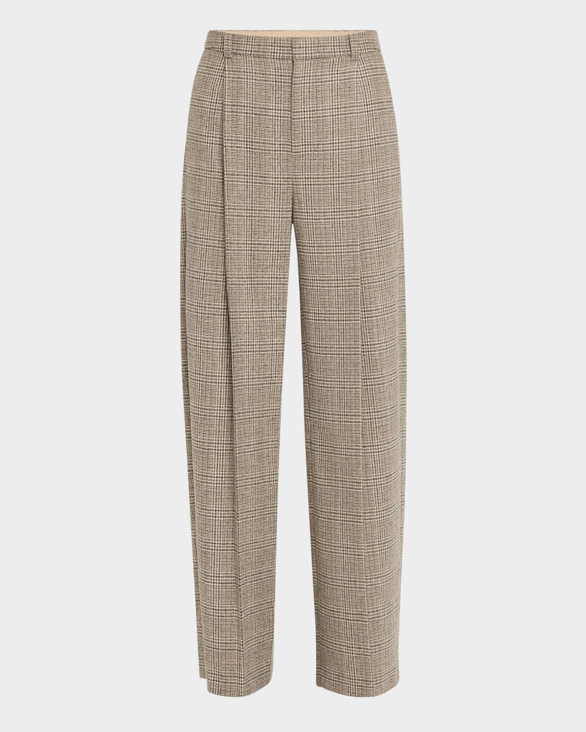 Vince High-rise Wool-blend Plaid Trousers In Heritage Grey