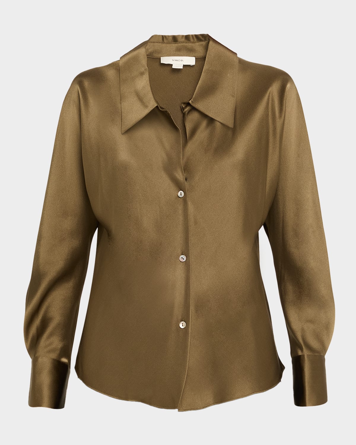 Vince Bias Silk Long-sleeve Blouse In Green