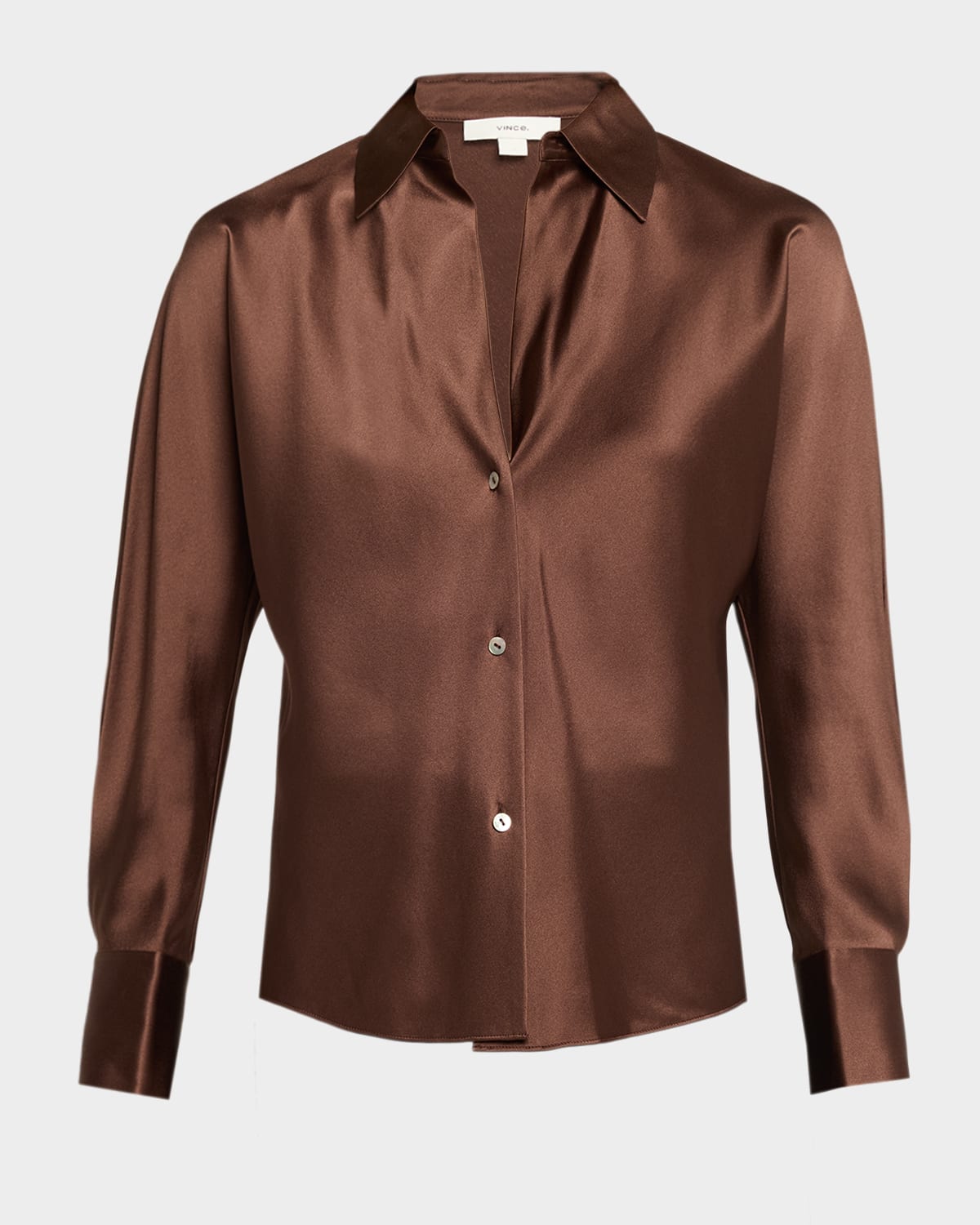 Vince Bias Silk Long-sleeve Blouse In Black