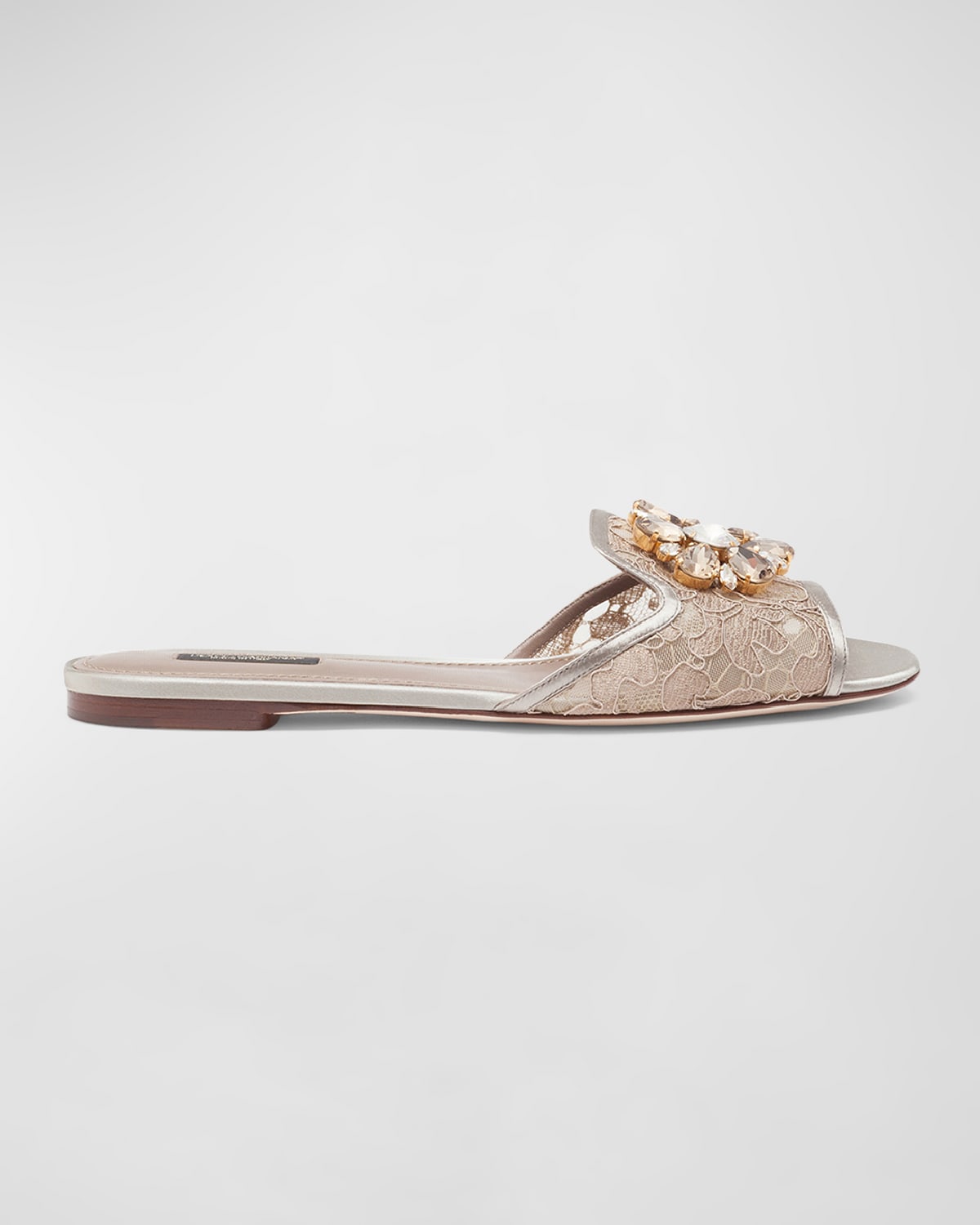 Dolce & Gabbana Lace Crystal Ornament Slide Sandals In Pink