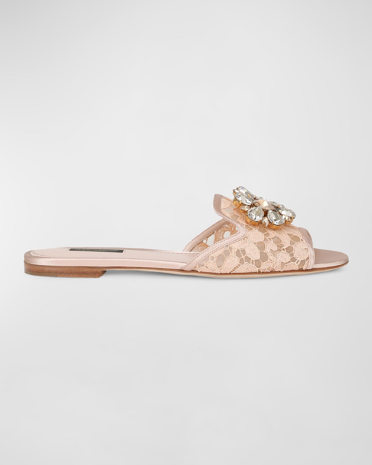 Dolce & Gabbana Lace Crystal Ornament Slide Sandals In Gold