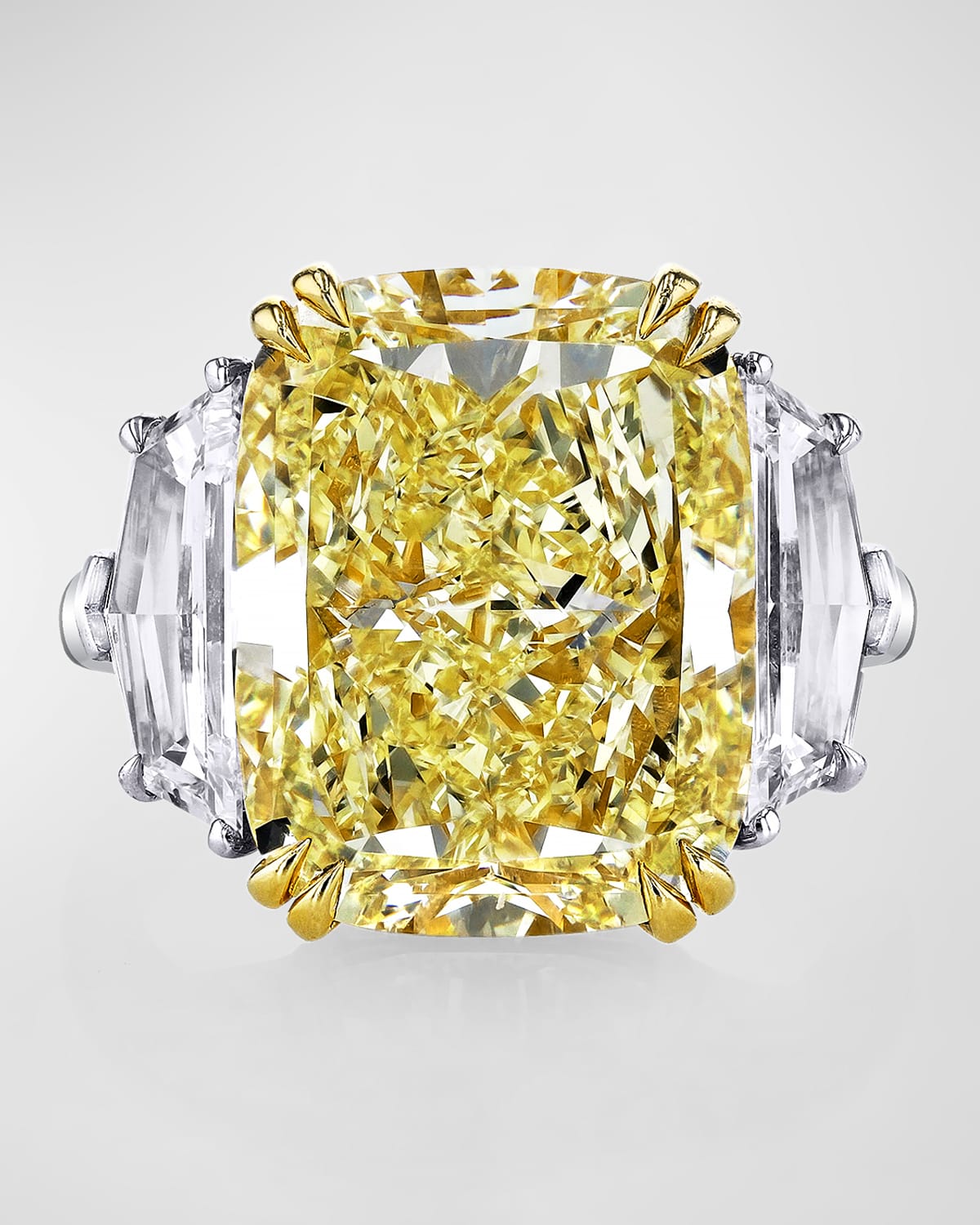 Platinum and 18K Yellow Gold Fancy Yellow and White Diamond Ring, Size 6.5, 12.94tcw