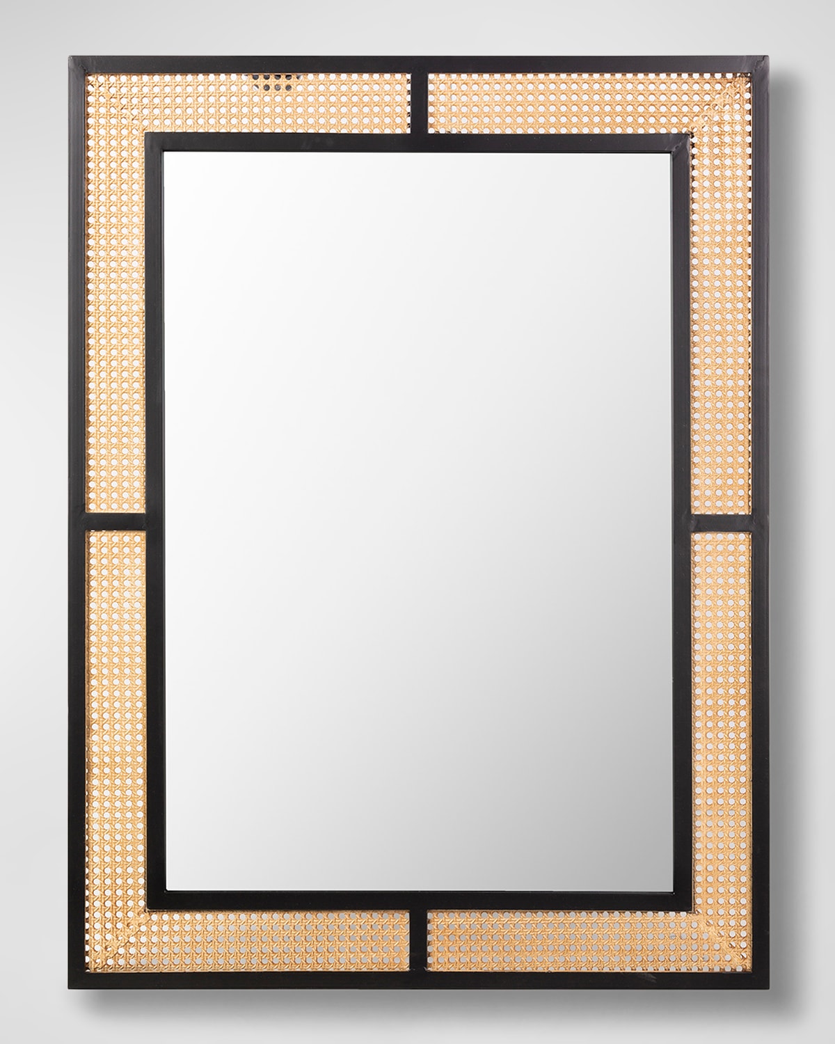 Surya Rugs Anasa 40" Woven Cane Wall Mirror, Black In Natural/black