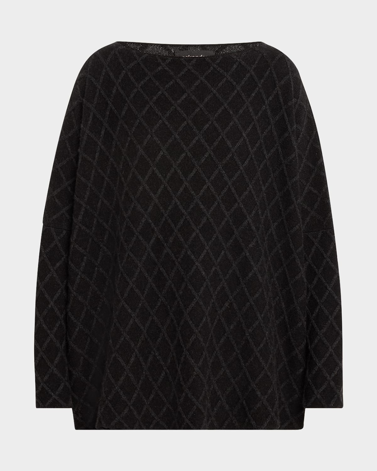 Shop Eskandar Diamond Fine-gauge Knit Cashmere Sweater (mid Plus Length) In Blackcoal