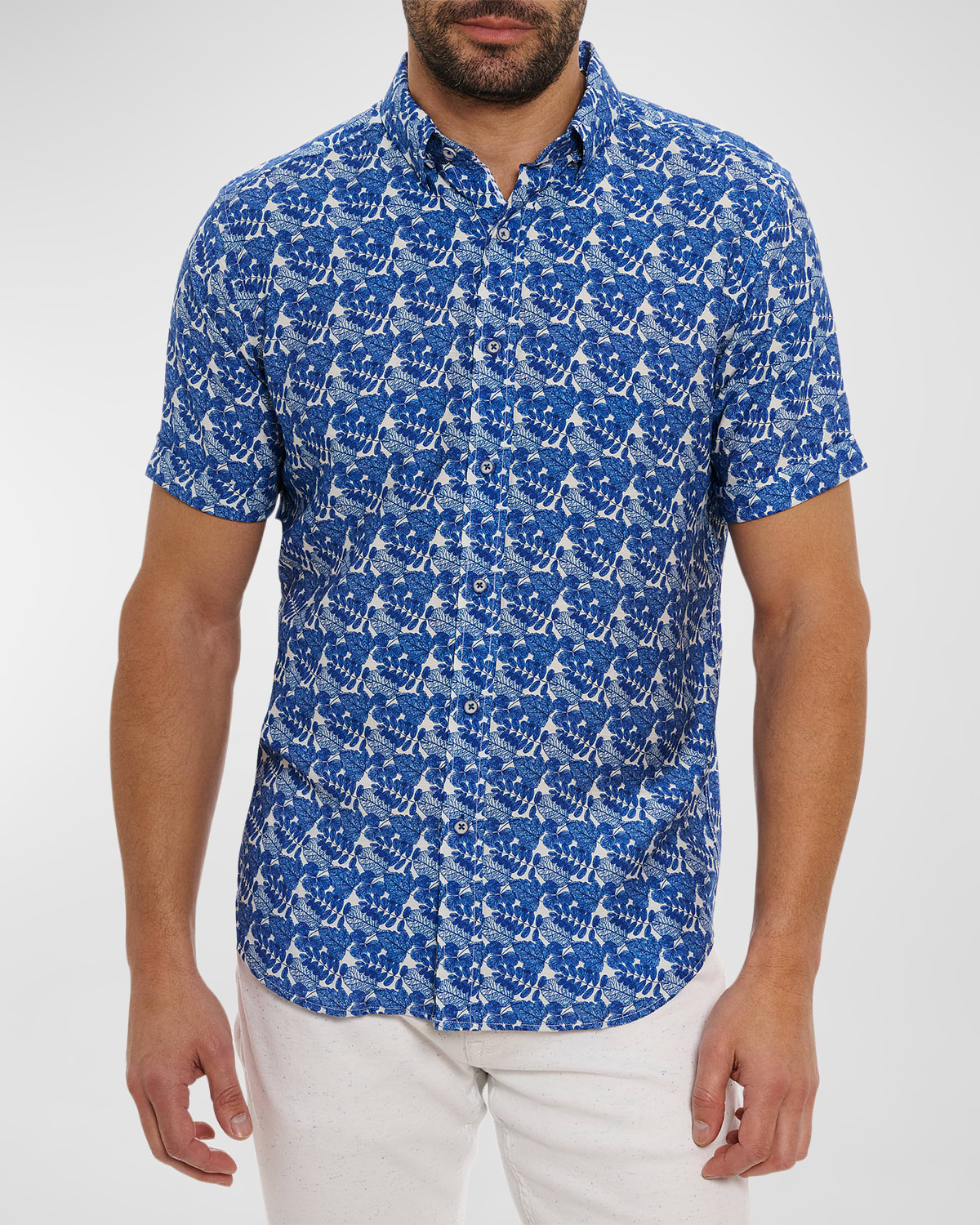 Shop Robert Graham Men's Henrik Leaf Pattern Sport Shirt In Navy