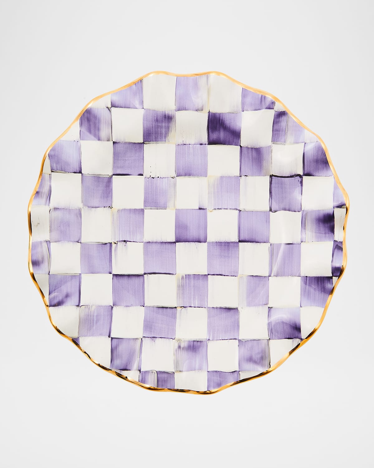 Mackenzie-childs Plum Check Fluted Ceramic Dessert Plate