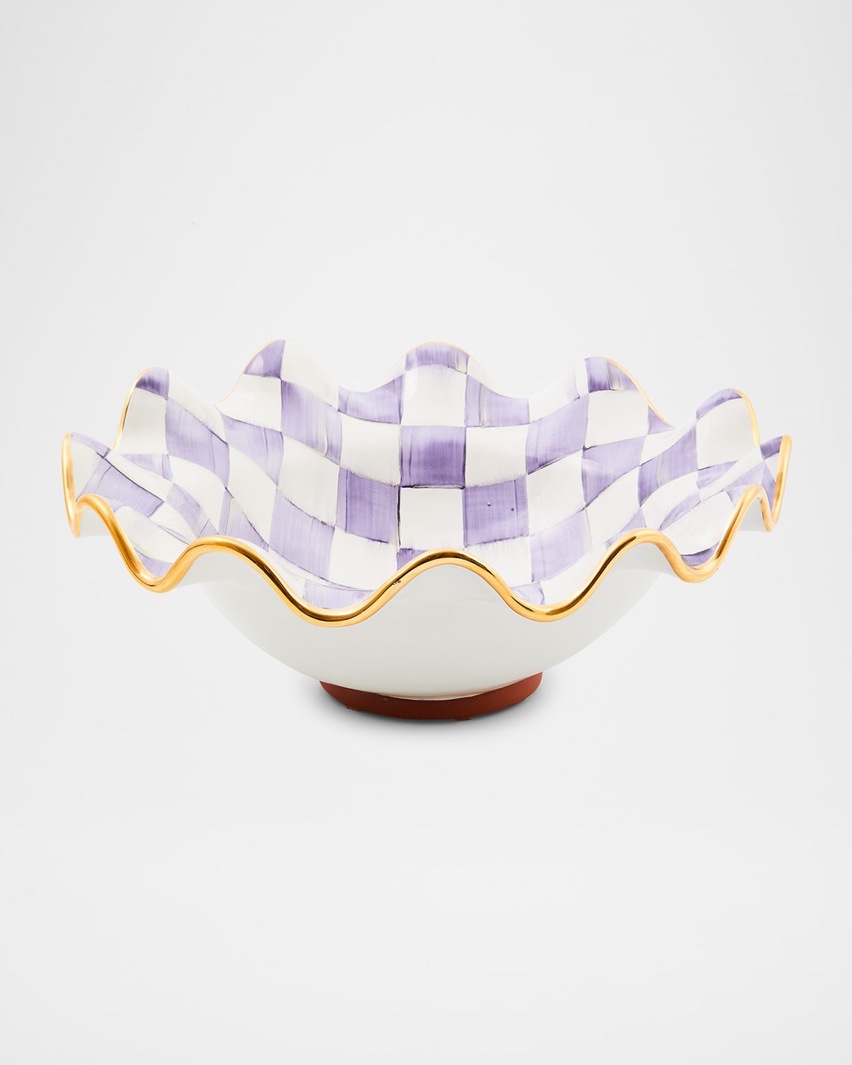 Mackenzie-childs Plum Check Medium Ceramic Fluted Serving Bowl