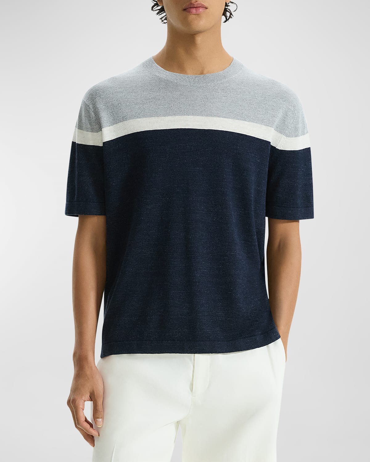 Shop Theory Men's Pacific Linen Colorblock T-shirt In Baltic Multi