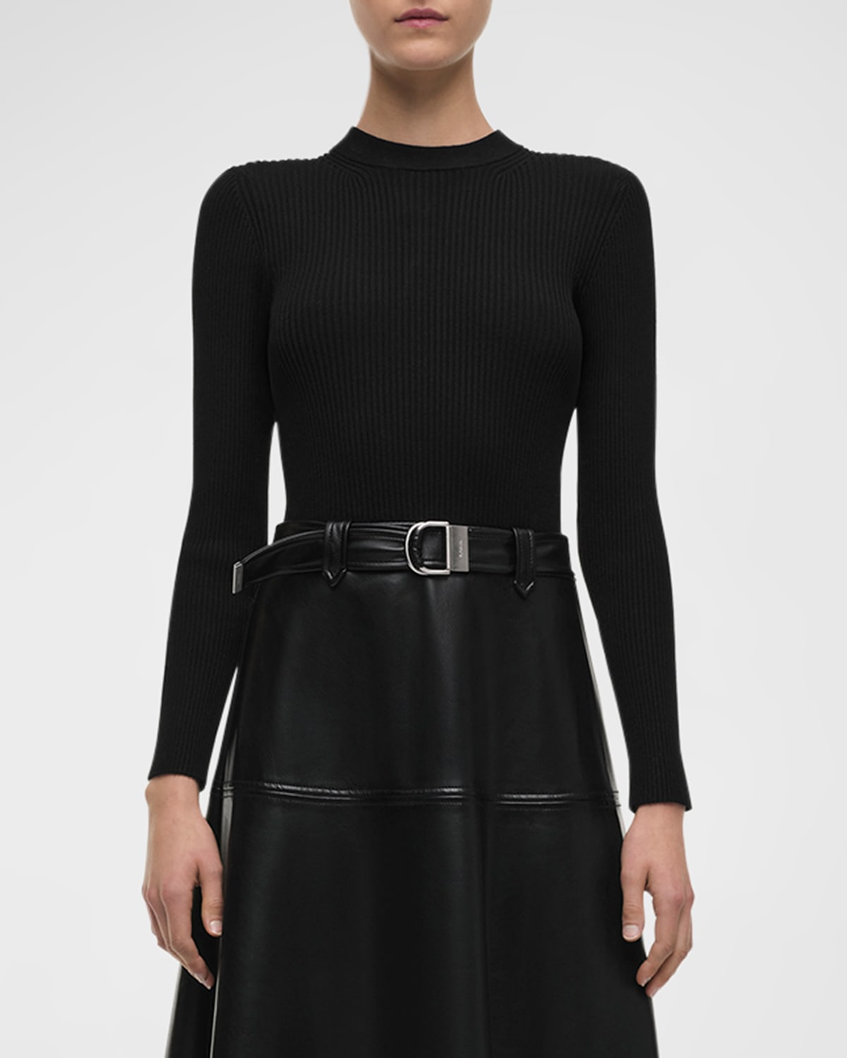 Simkhai Ulyssia Belted Knit And Faux-leather Combo Midi Dress In Black
