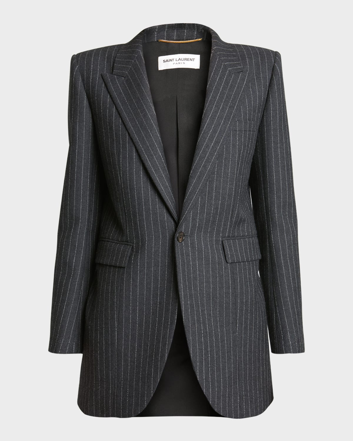 Saint Laurent Classic Pinstripe Double Breasted Blazer In Gris Blanc