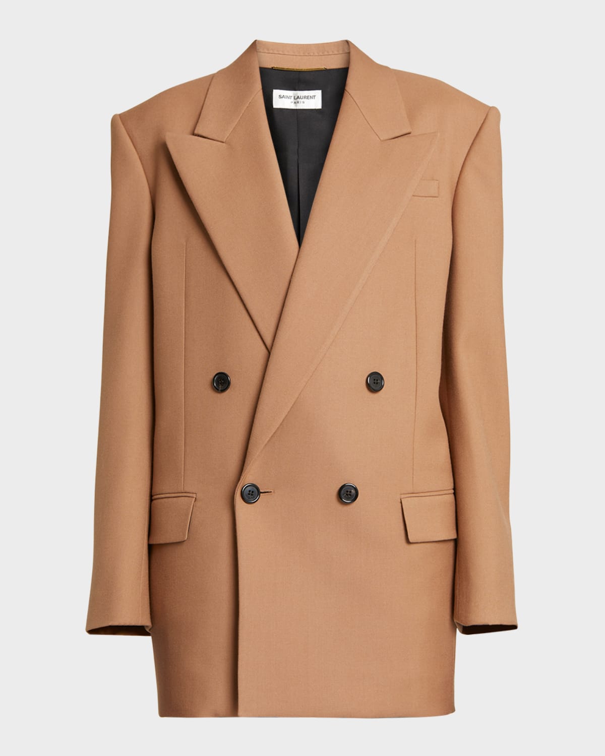 Saint Laurent Double-breasted Wool-gabardine Blazer In Praline