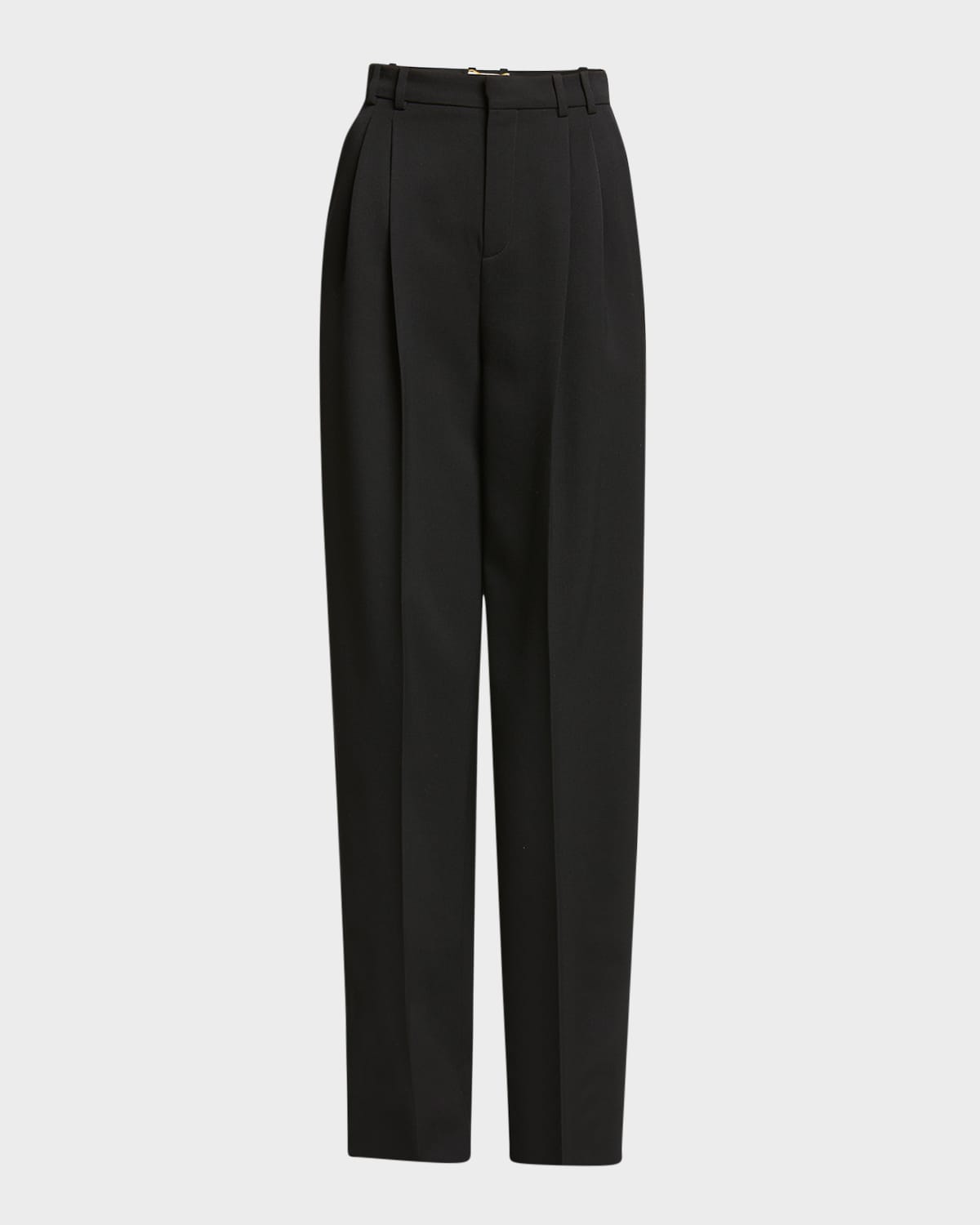 Shop Saint Laurent High-rise Pleated Straight-leg Pants In Noir