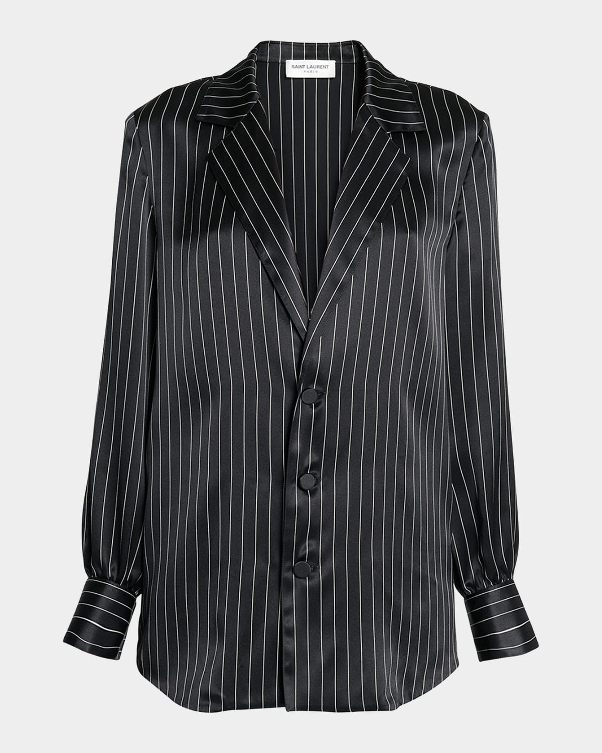 Saint Laurent Striped Silk Button-front Blouse In Off White