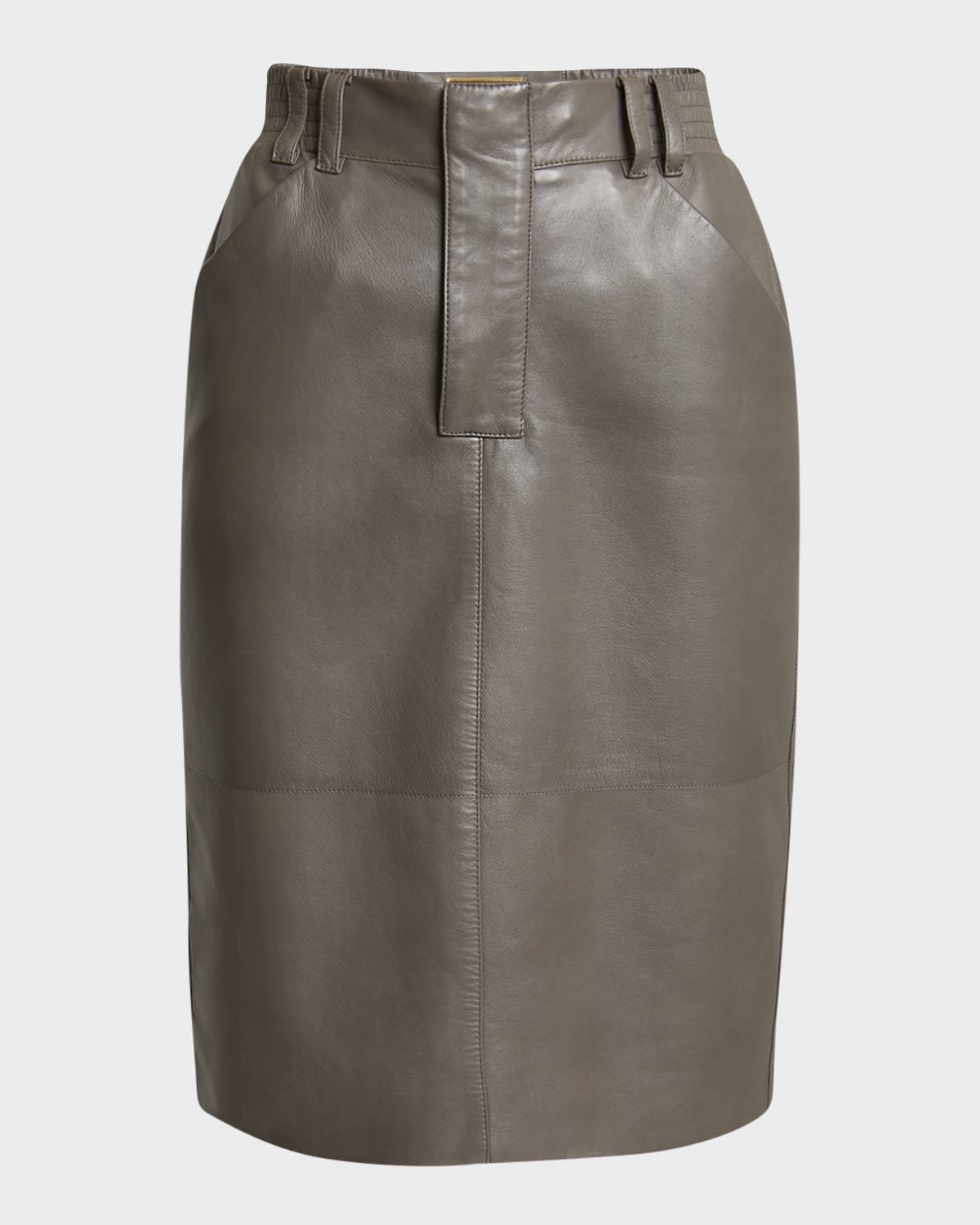 Saint Laurent Leather Pencil Skirt With Patch Pockets In Off White