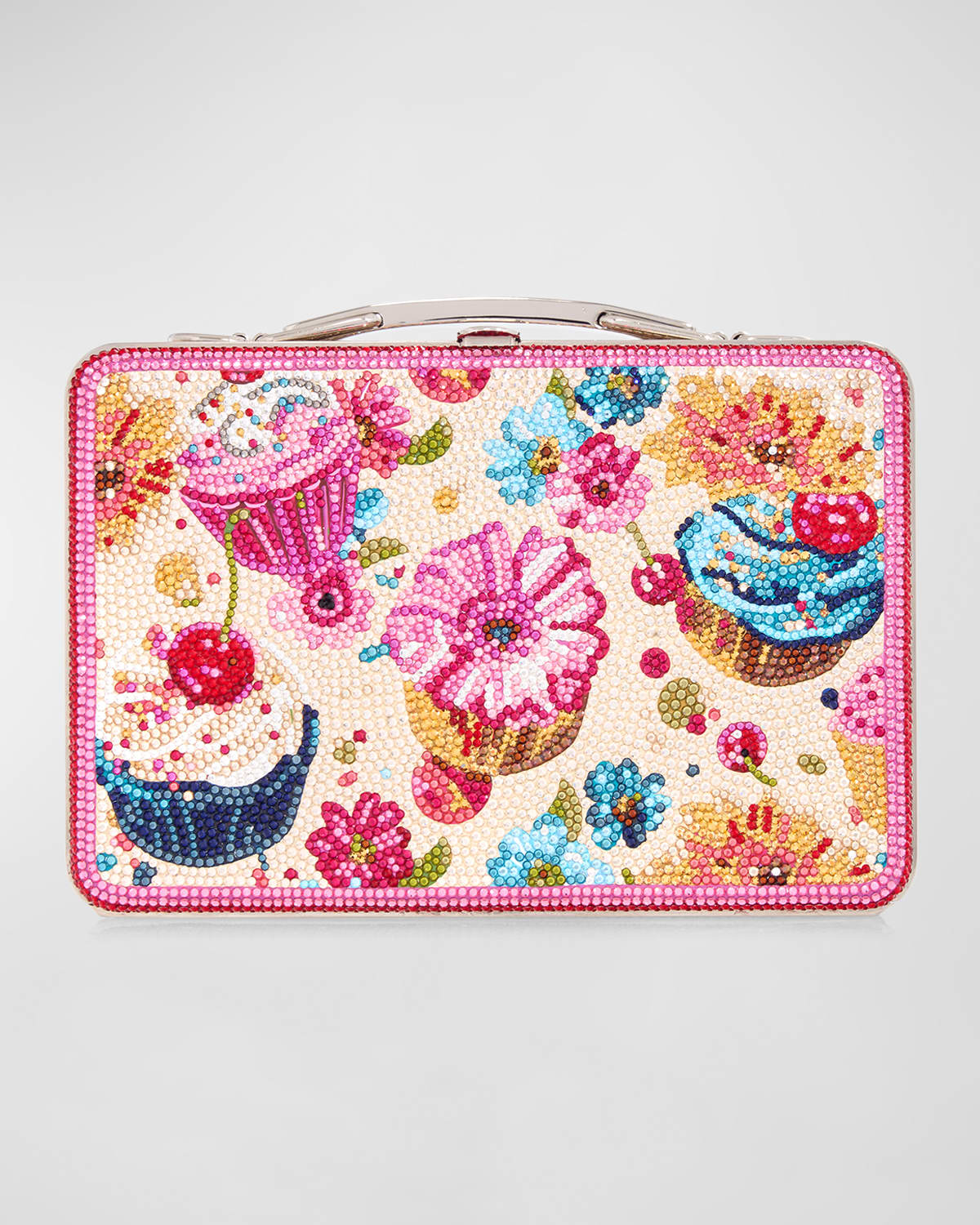 Judith Leiber Cupcakes Lunch Box Clutch Bag In Silver Fuchsia Multi