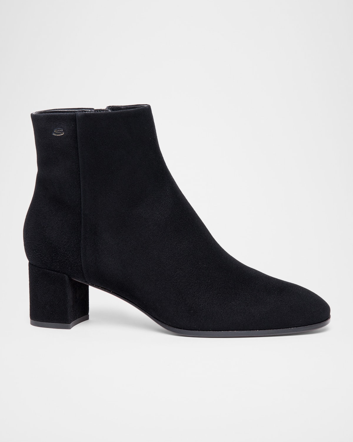 Santoni Suede Block-heel Ankle Booties In Black
