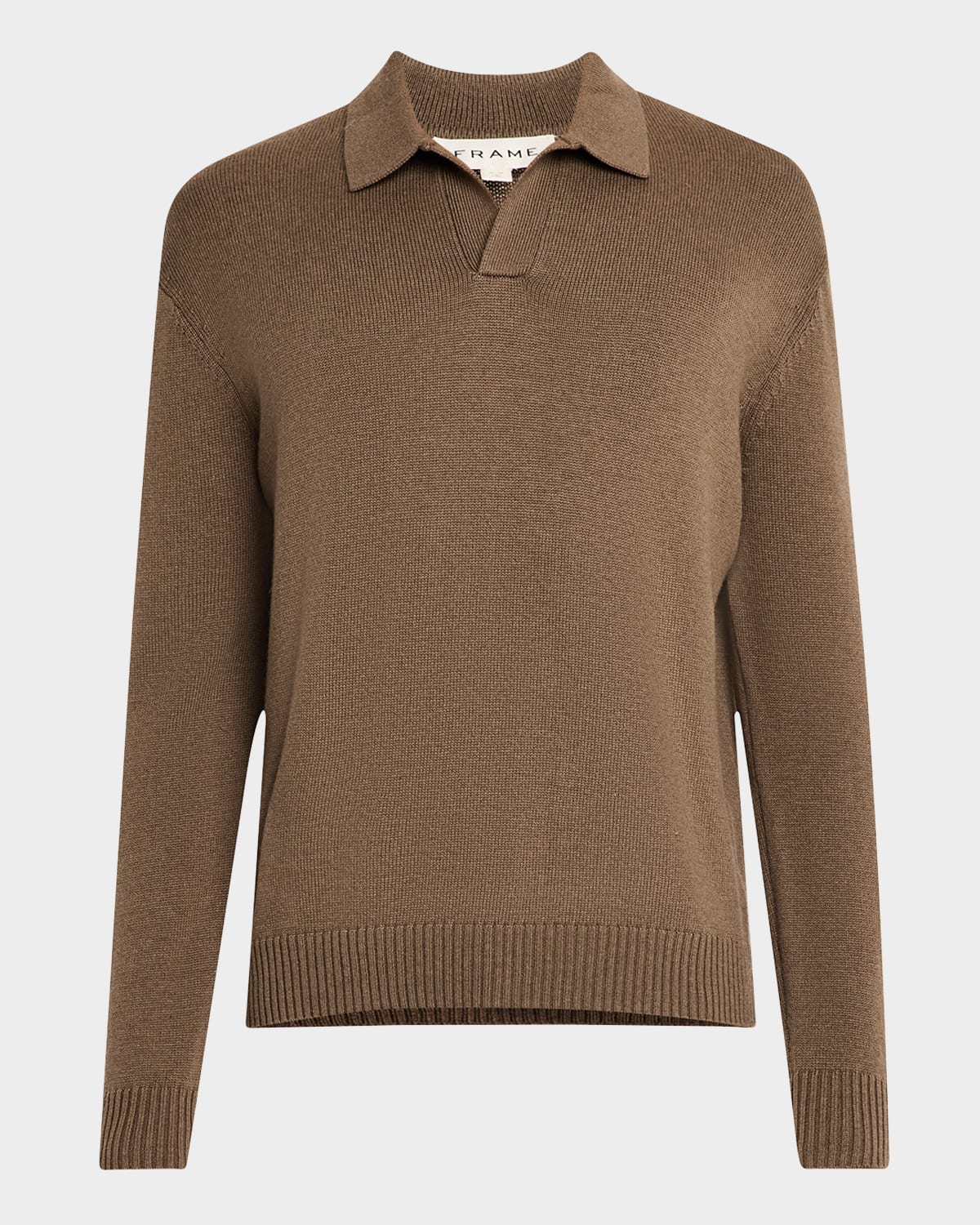 Frame Men's Wool-silk Polo Sweater In Soft Mocha