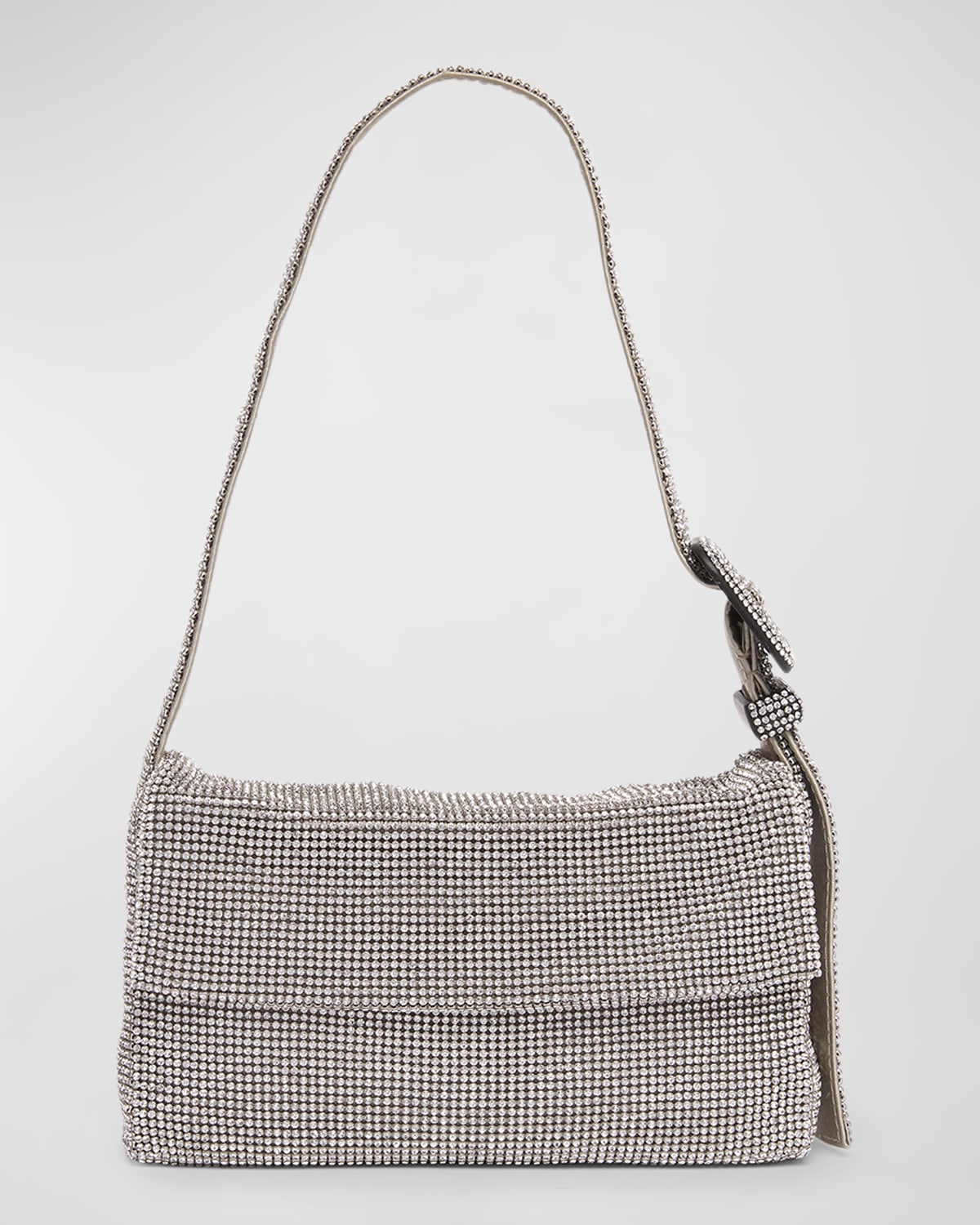 Benedetta Bruzziches Vitty La Mignon' Silver Shoulder Bag With Gem Embellishment In Rhinestone Mesh In Crystal On Silver