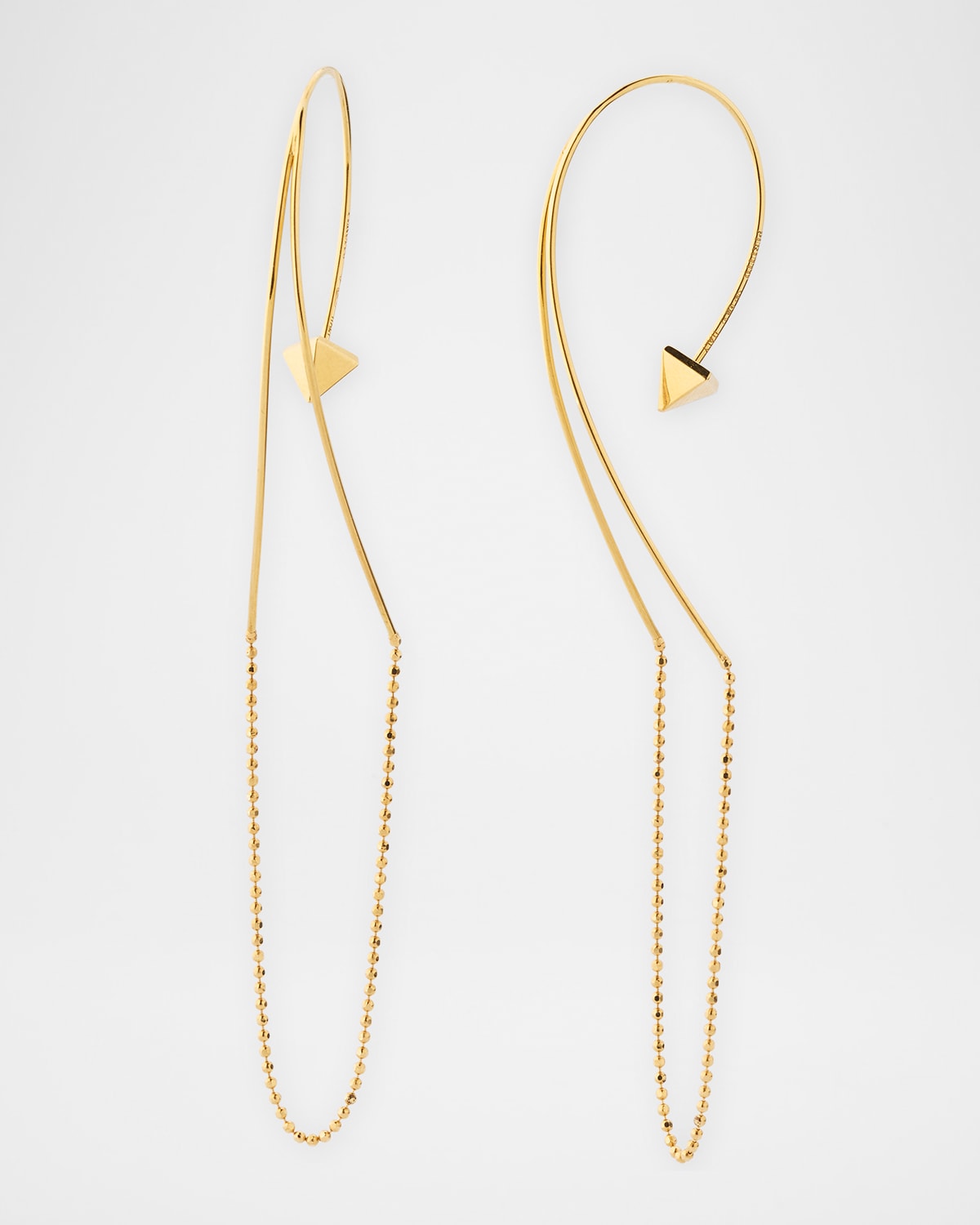 18K Yellow Gold Loop Chain Long Charm Earrings