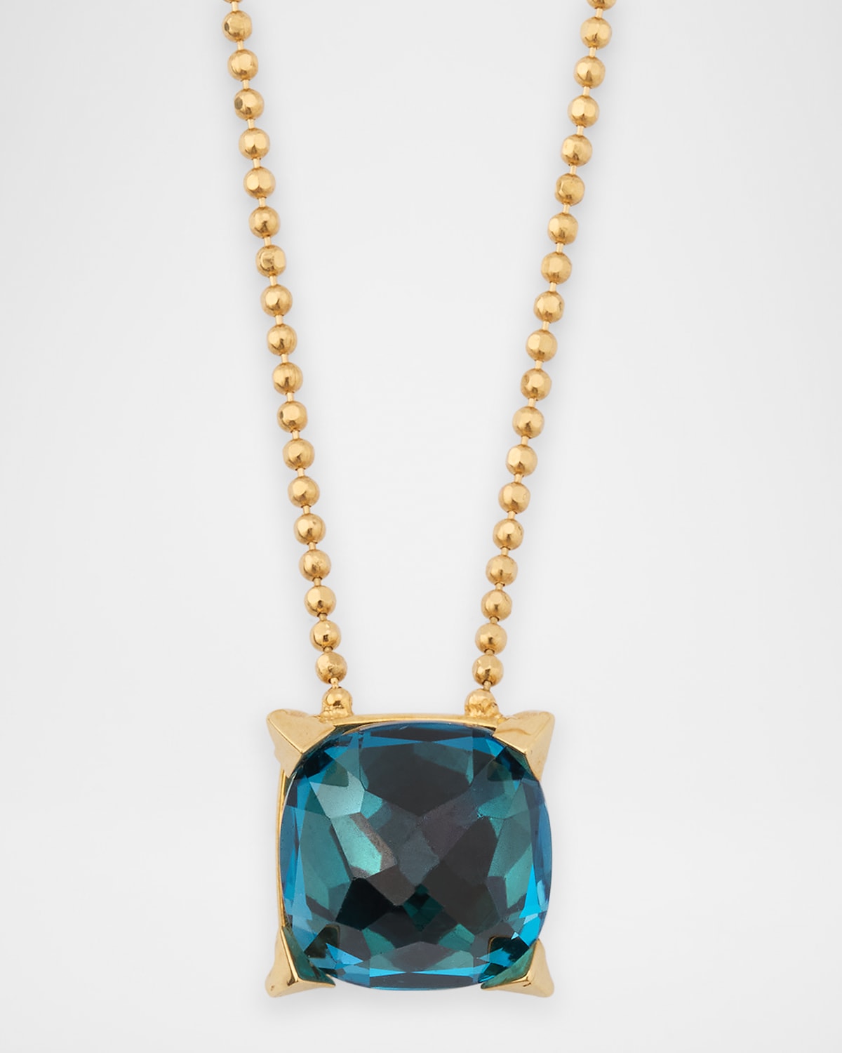 Stones 18K Yellow Gold Square Pendant Necklace with London Blue Topaz