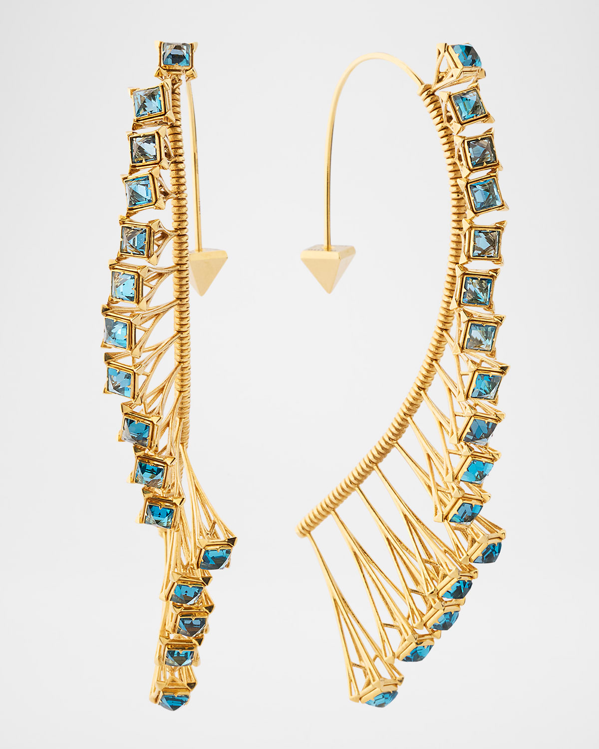 18K Yellow Gold Stones Tower Earrings