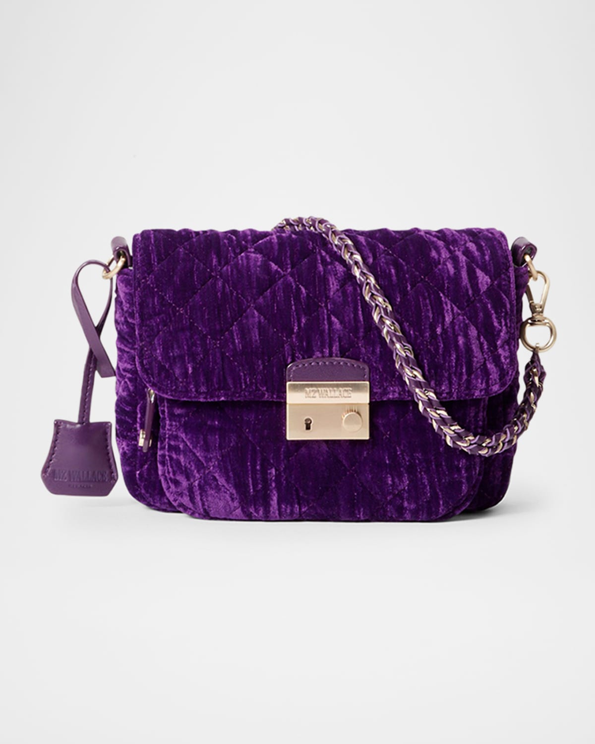 Mz Wallace Crosby Lock Small Quilted Velvet Crossbody Bag